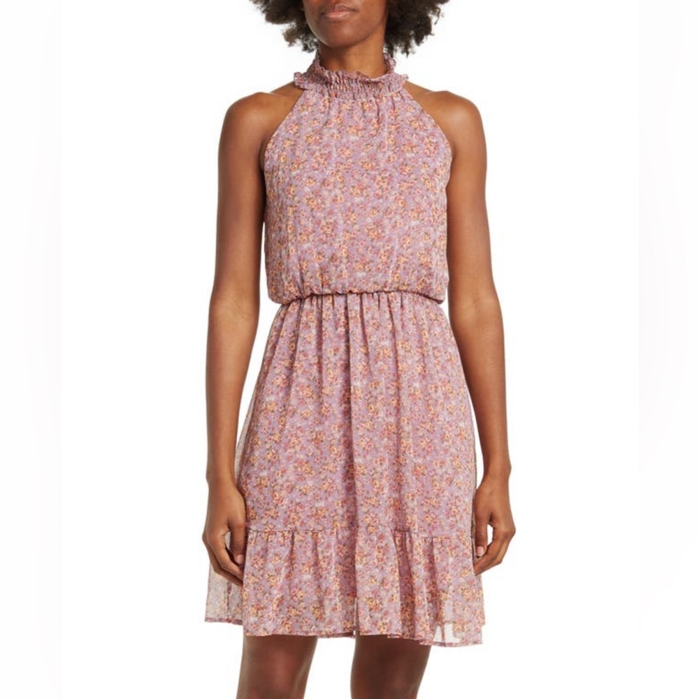 NWT West Kei Nordstrom High Neck floral chiffon dress Size XS